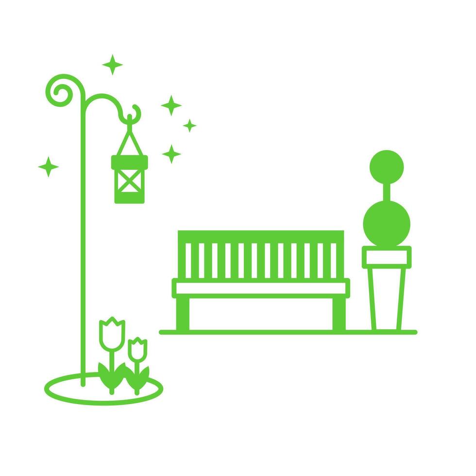 Garden Corner, Buxus, Solar Glow and Serene Bench vector