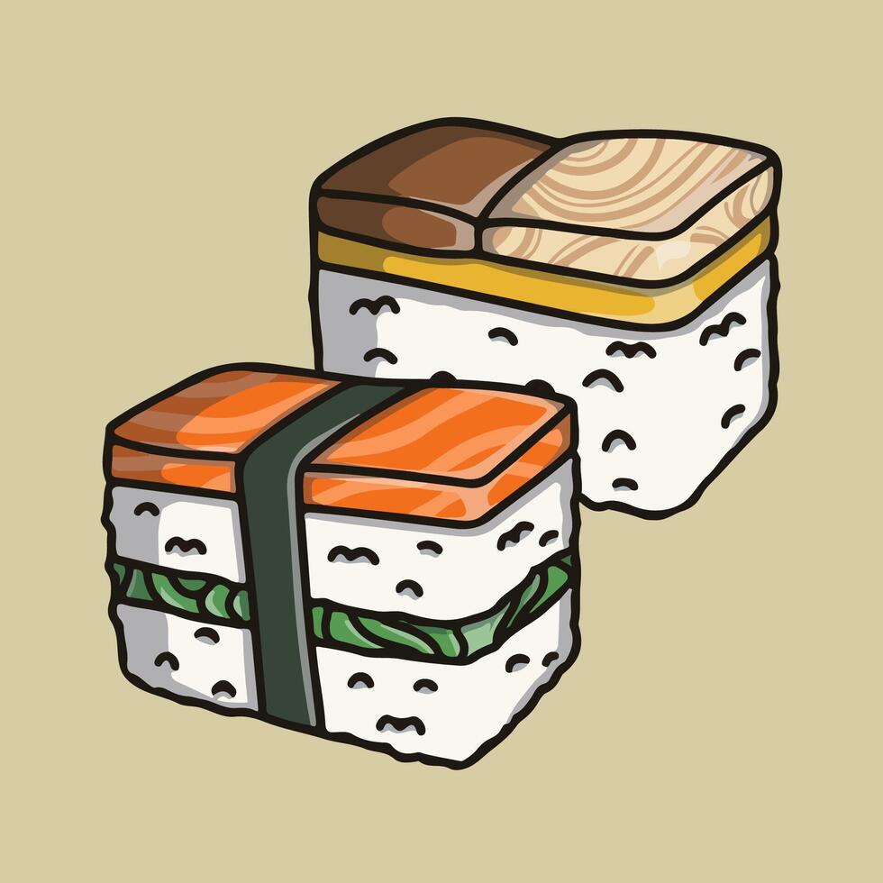 Delicious two oshi sushi illustration vector
