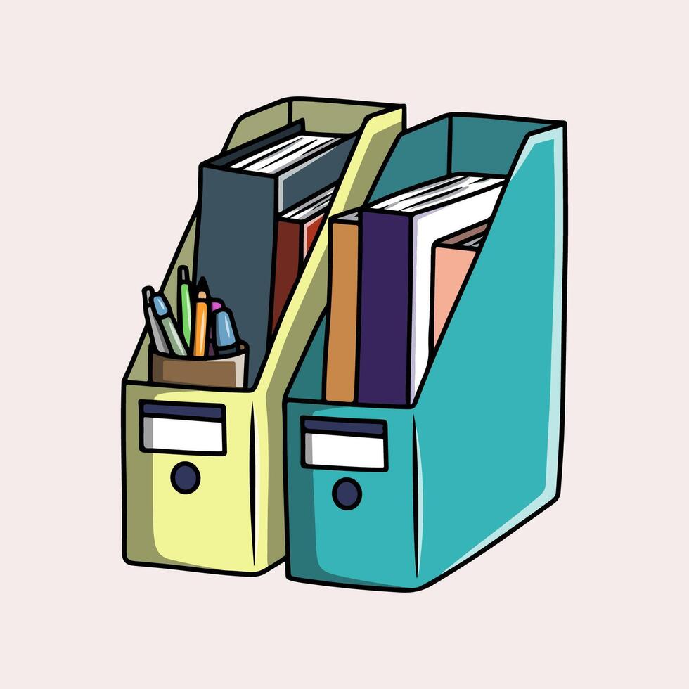 Office Organizers with Pen Holder and Files vector