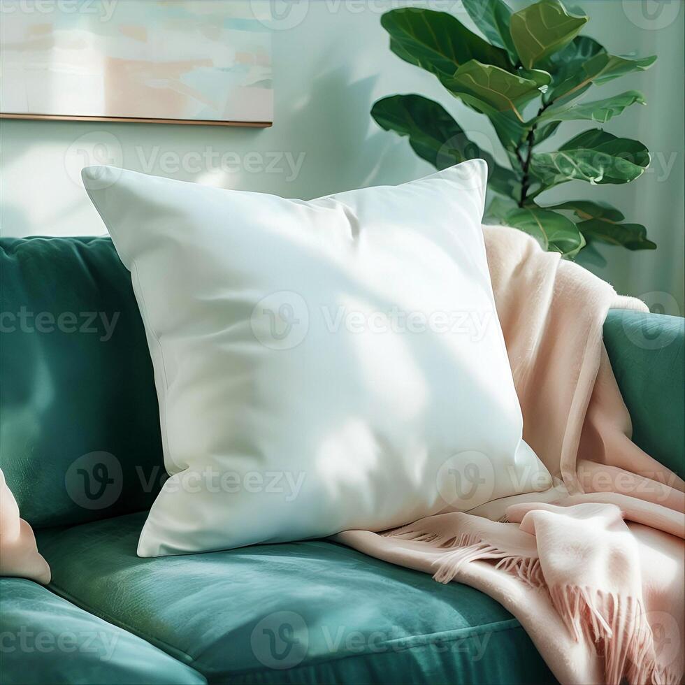 Teal Green Couch with Silk Accents photo