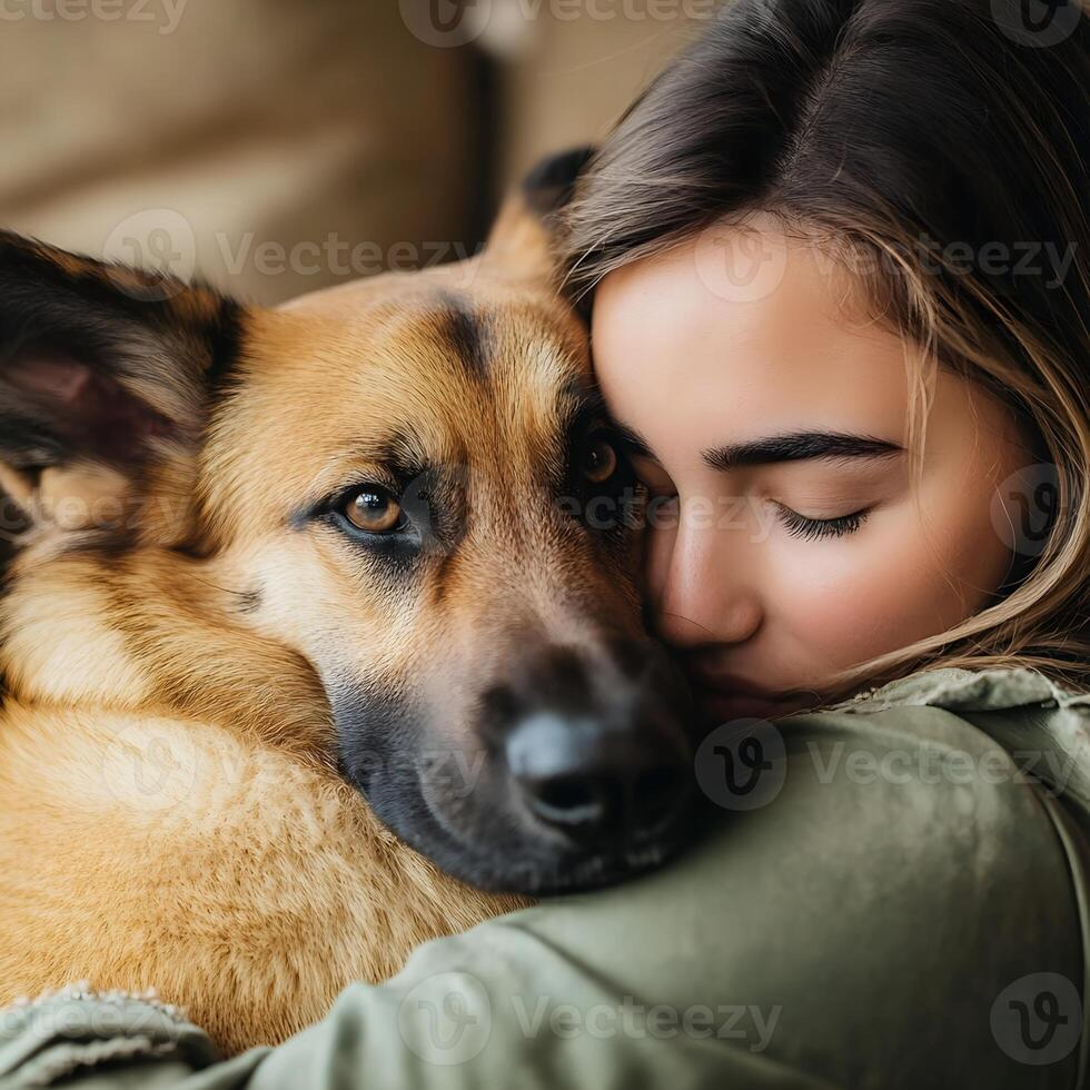 A Tender Moment Between a Woman and Her German Shepherd photo