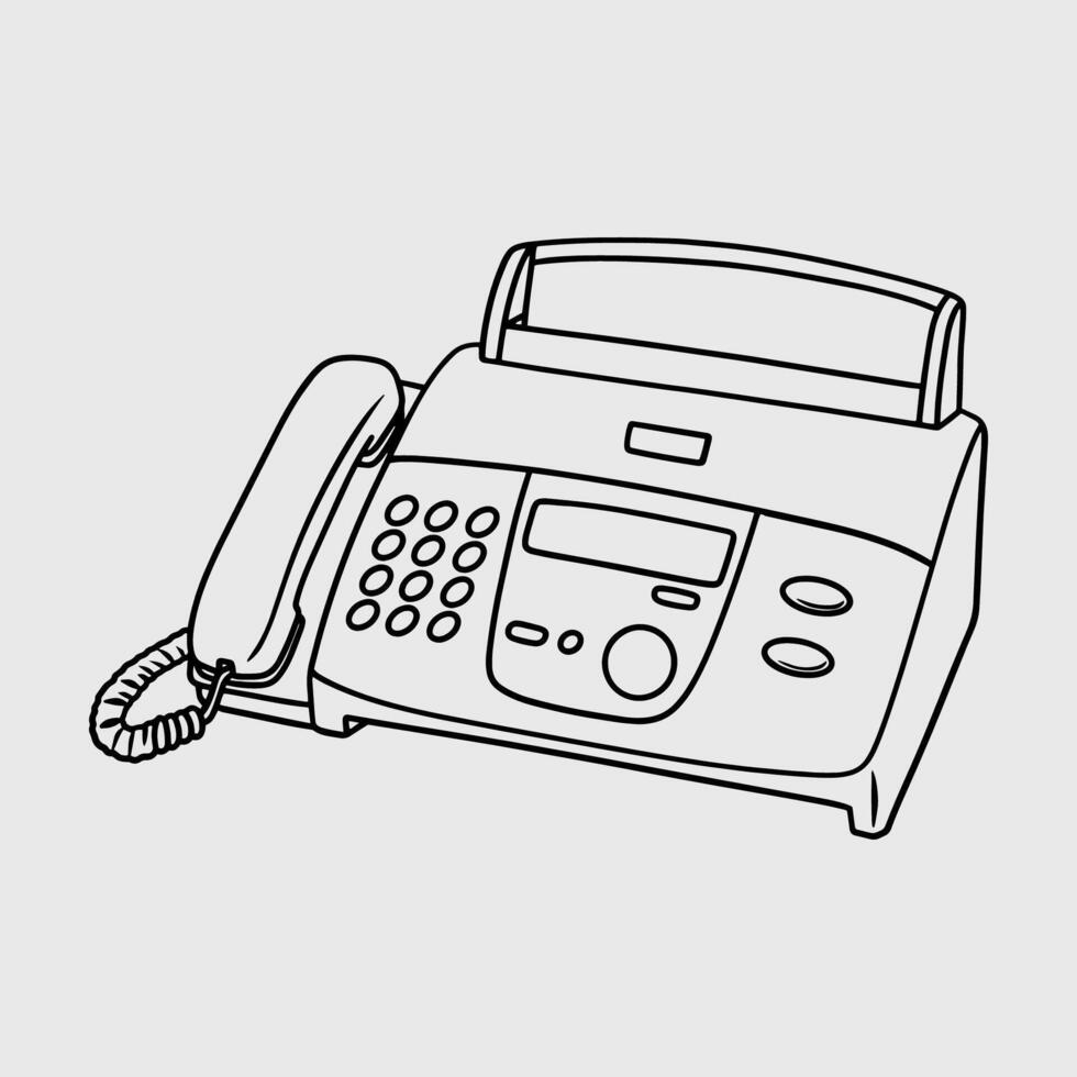 Black and white illustration of an old-fashioned fax machine vector