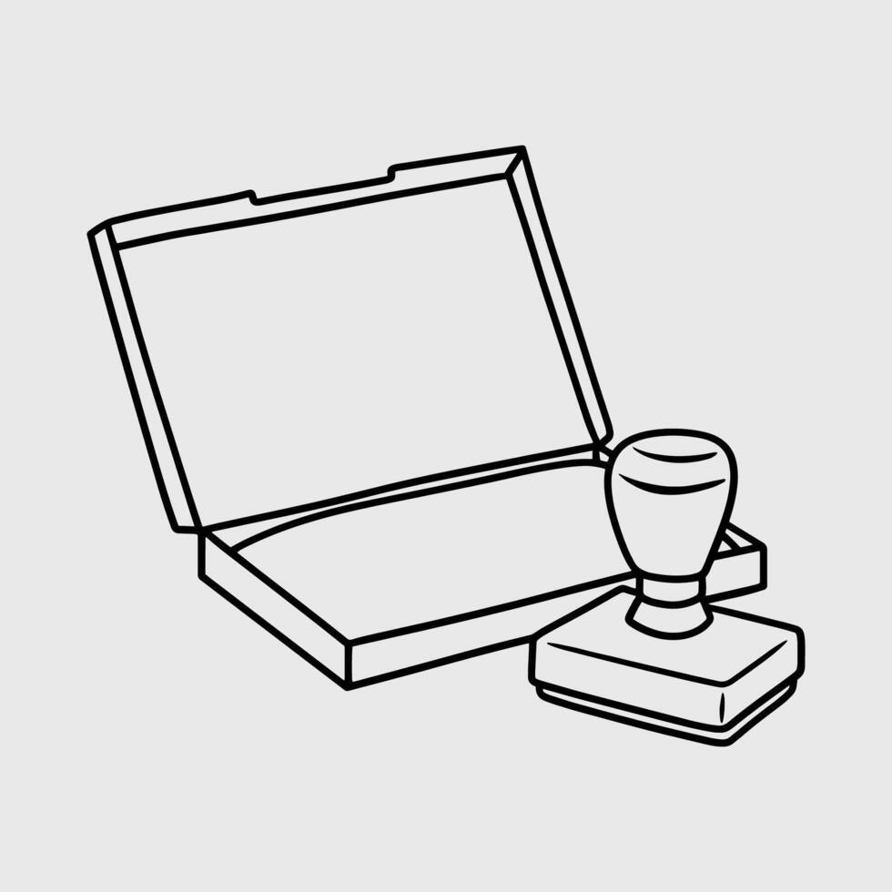 Rubber Stamp with Ink Pad. Thin line illustration. vector