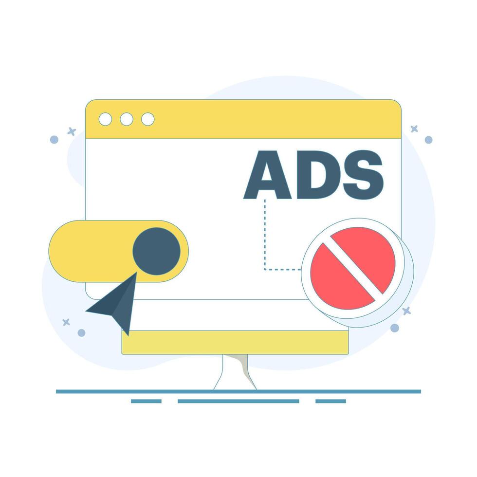 Concept Ad blocking technology for safe browsing, preventing pop-ups and unwanted ads. Online privacy protection with ad filters and anti-tracking tools. Digital security with ad blocking. vector