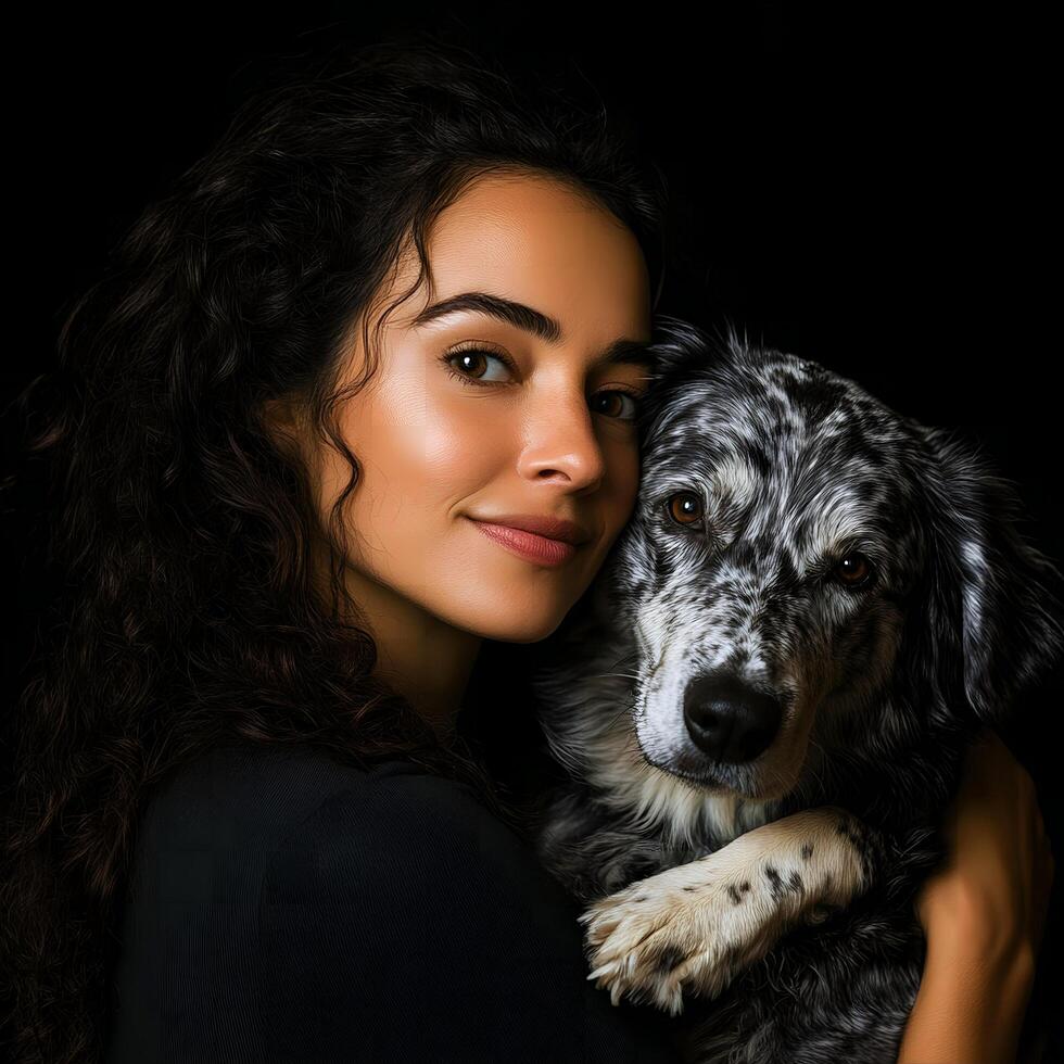 Woman Holding Her Beloved Dog photo