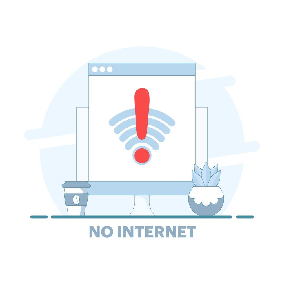 No Internet Concept. No connection, no internet, searching for wireless network signal on device. Suitable for landing page, advertising illustration. Background flat design illustration. vector