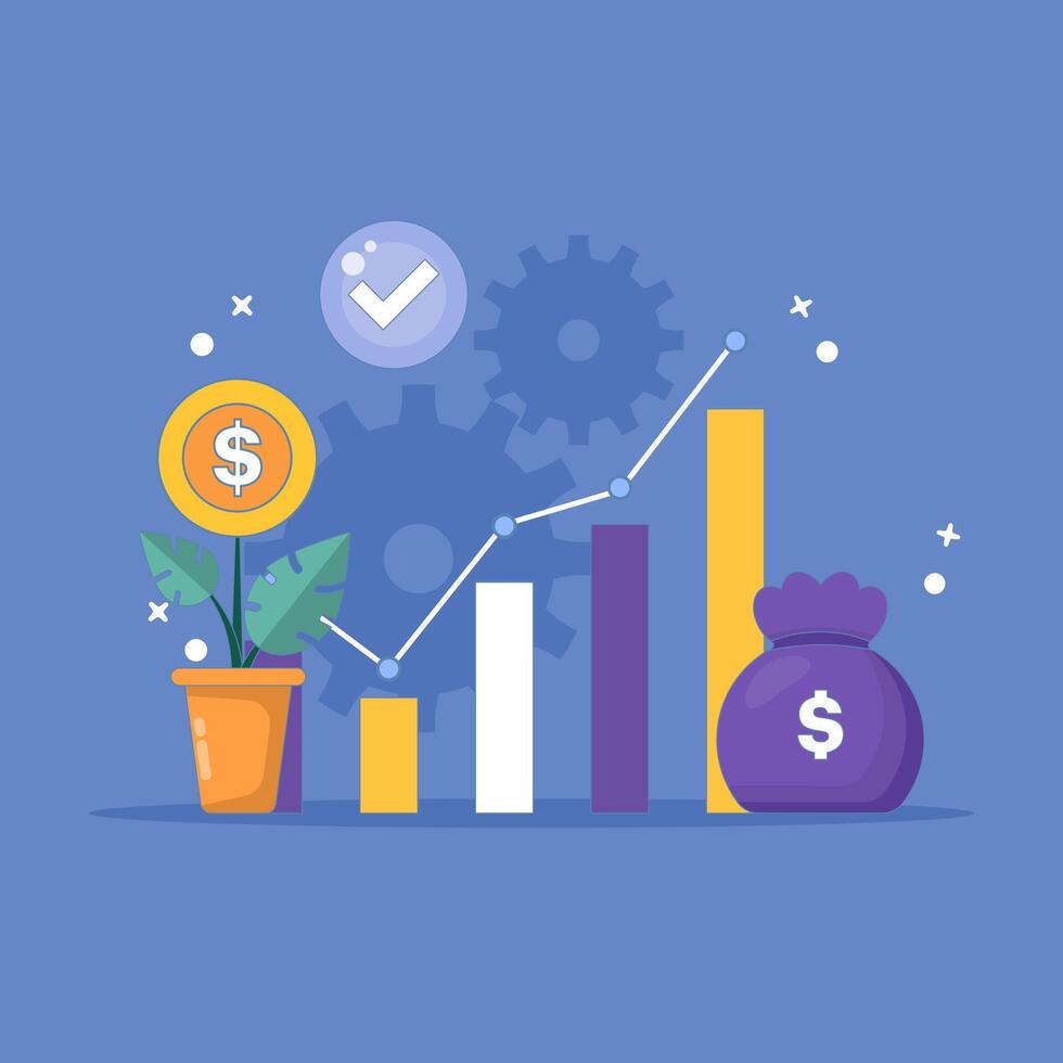 investment management concept. managing and selecting assets or stocks to invest in. profit, return, economy and finance. graph. minimalist design illustration with flat style in the background. vector