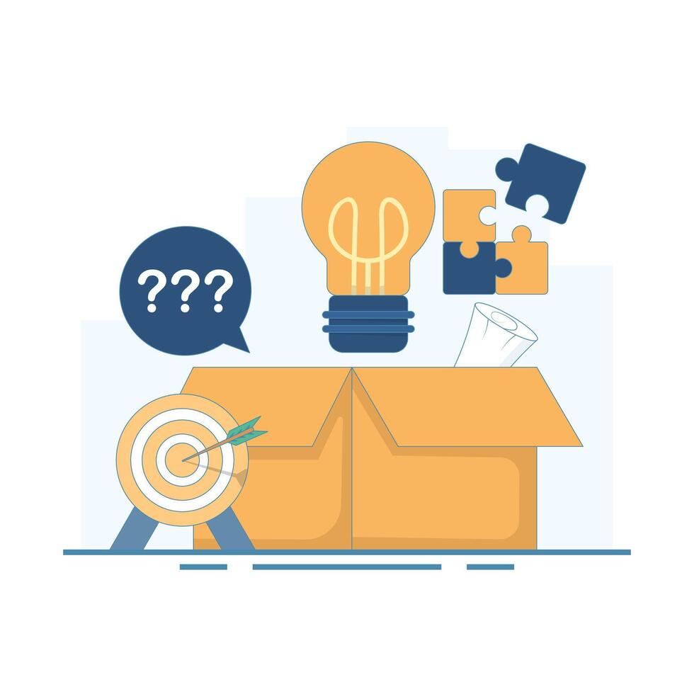 Thinking Outside the Box Concept. Creative ideas outside the box. Brainstorming and collective work. Creative personality and solution finding. Selection of the best option and analysis. Design. vector