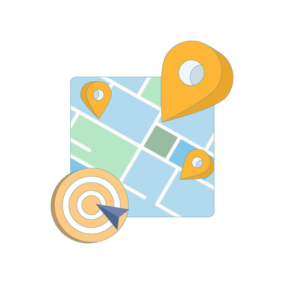 Location Search Concept with map markers. Nearby places, GPS navigation, and local SEO strategies for business visibility. Geolocation maps, and online targeting for efficient search. vector
