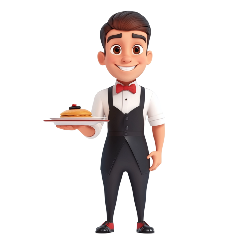 Friendly Cartoon Waiter Holding a Tray png