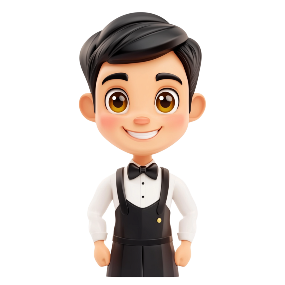 Adorable Cartoon Waiter in Uniform png