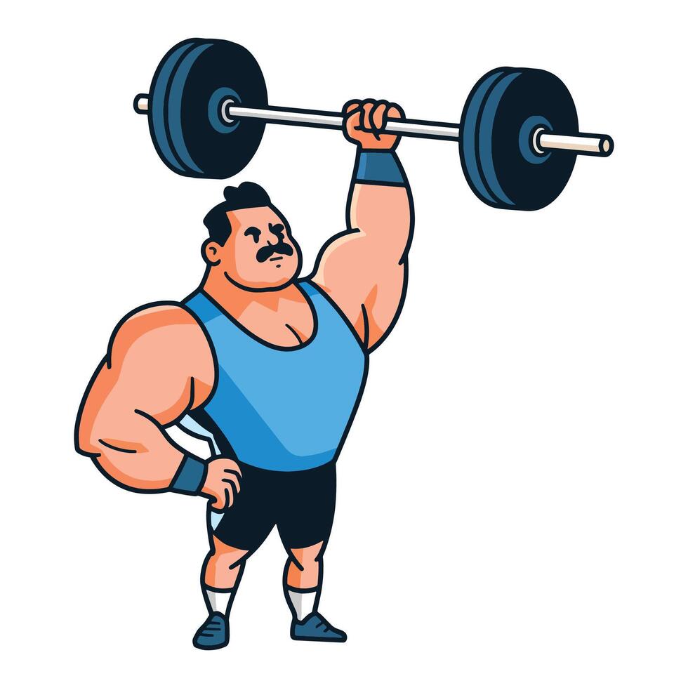 Circus strong man with a mustache lifting a dumbbell. illustration, perfect for carnival, and strength designs. vector