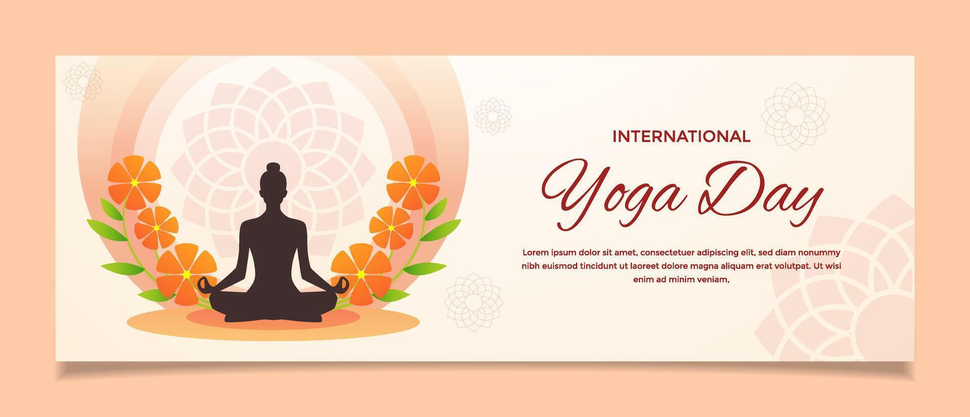Elegant Banner Design Celebrating International Yoga Day with Meditative Silhouette vector