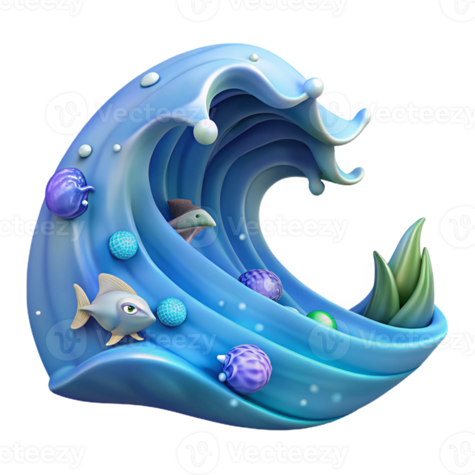 dramatic artistic Ocean Wave with Fish Isolated for Aquarium Designs original png