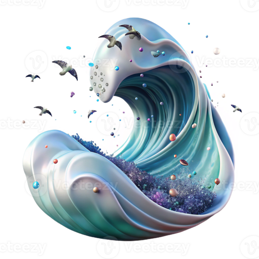 wonderful vintage Ocean Wave with Birds Transparent for Nature Scenes exclusive png