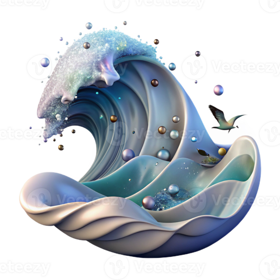 serene contemporary Ocean Wave with Birds Transparent for Nature Scenes exclusive png