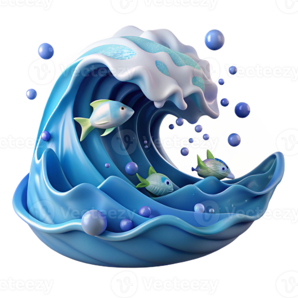 dramatic classic Ocean Wave with Fish Isolated for Aquarium Designs high resolution png