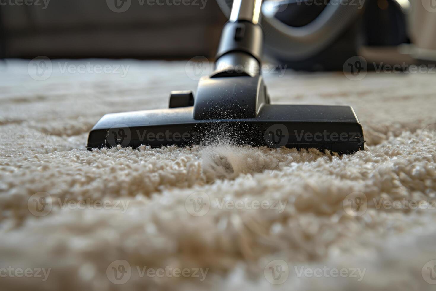 Modern Vacuum Cleaner Head on Beige Carpet for Efficient Dust Removal Concepts photo