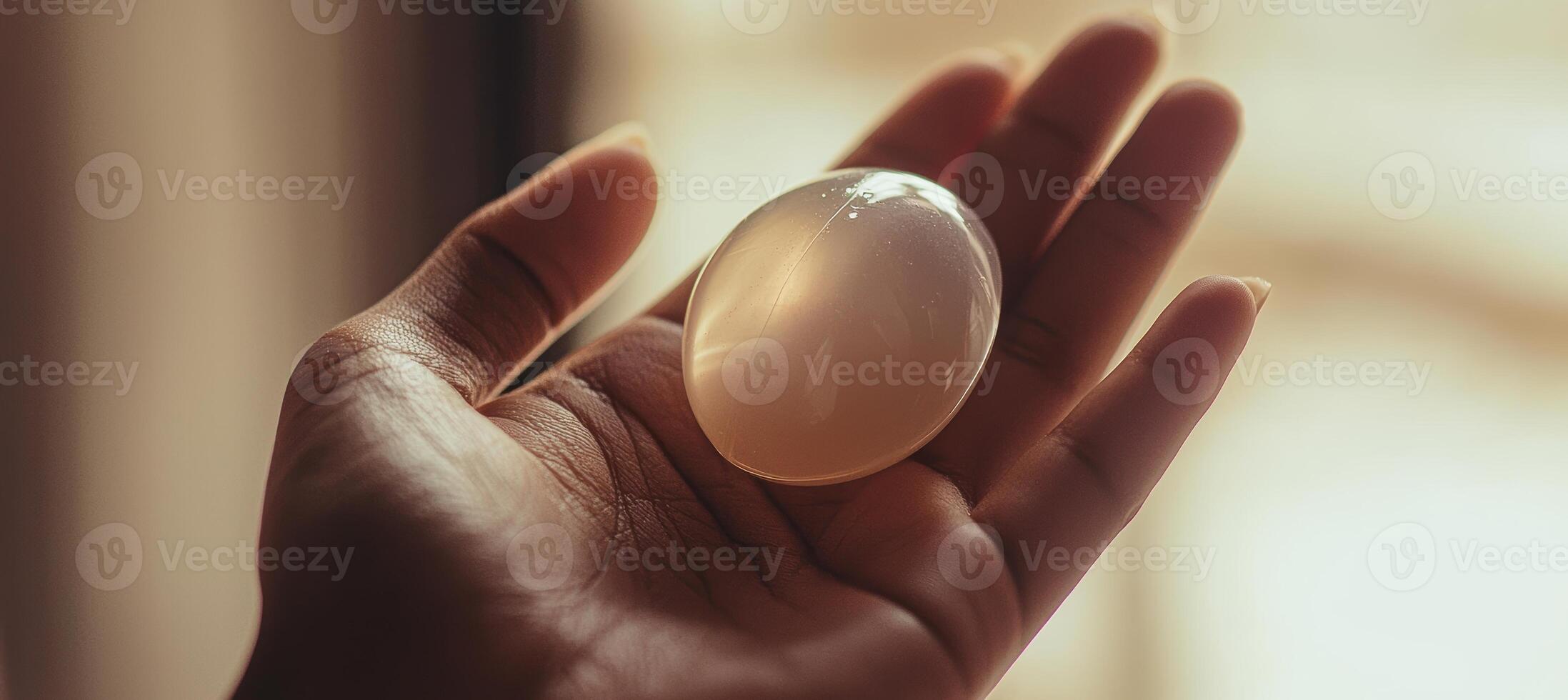 Close-Up of Hand Holding Silicone Breast Implant for Medical Product Design and Quality Inspection photo