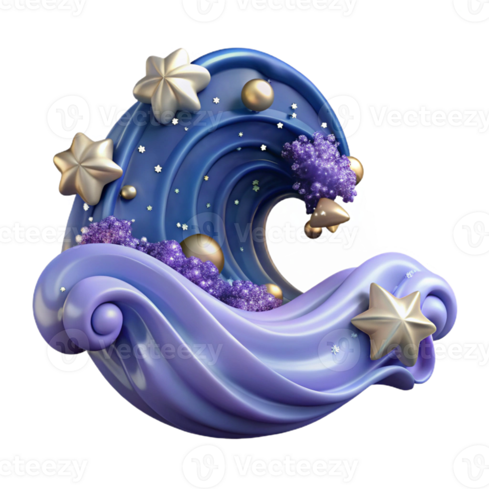 elegant artistic Ocean Wave with Stars Cutout for Celestial Graphics detailed png