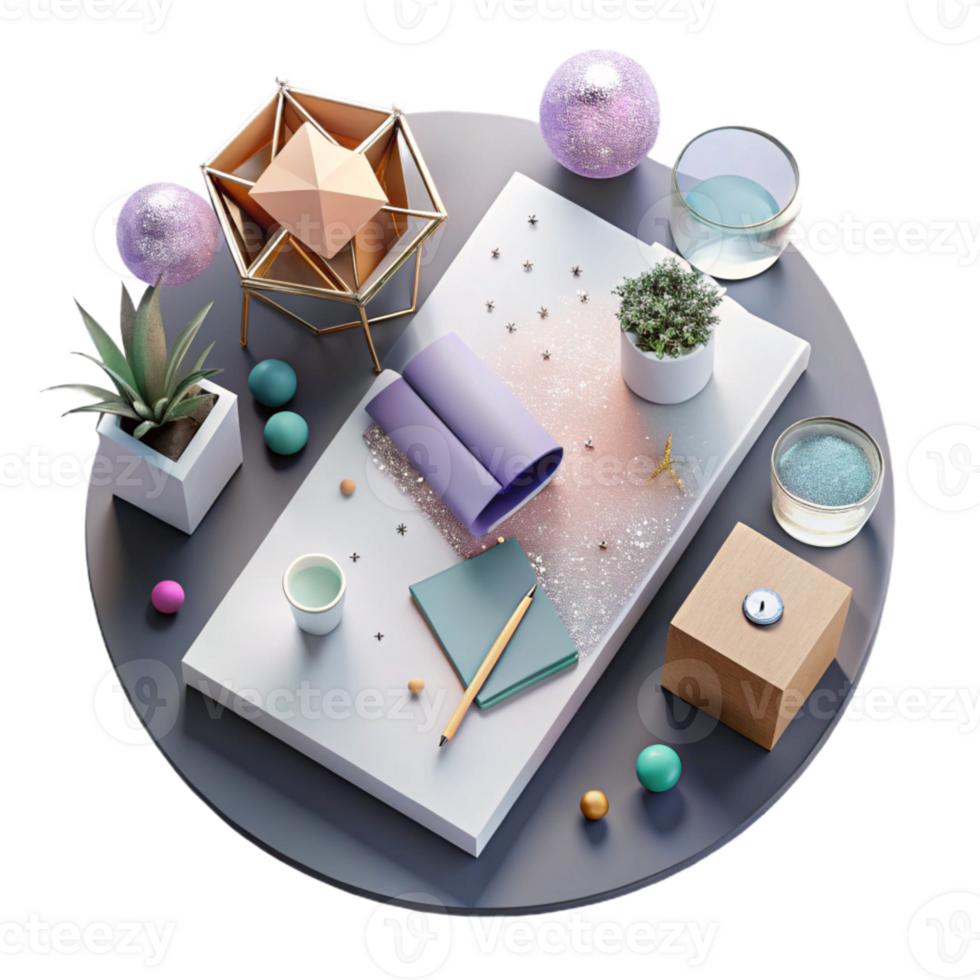 dramatic traditional Office Desk Workspace Top View Transparent Background professional png