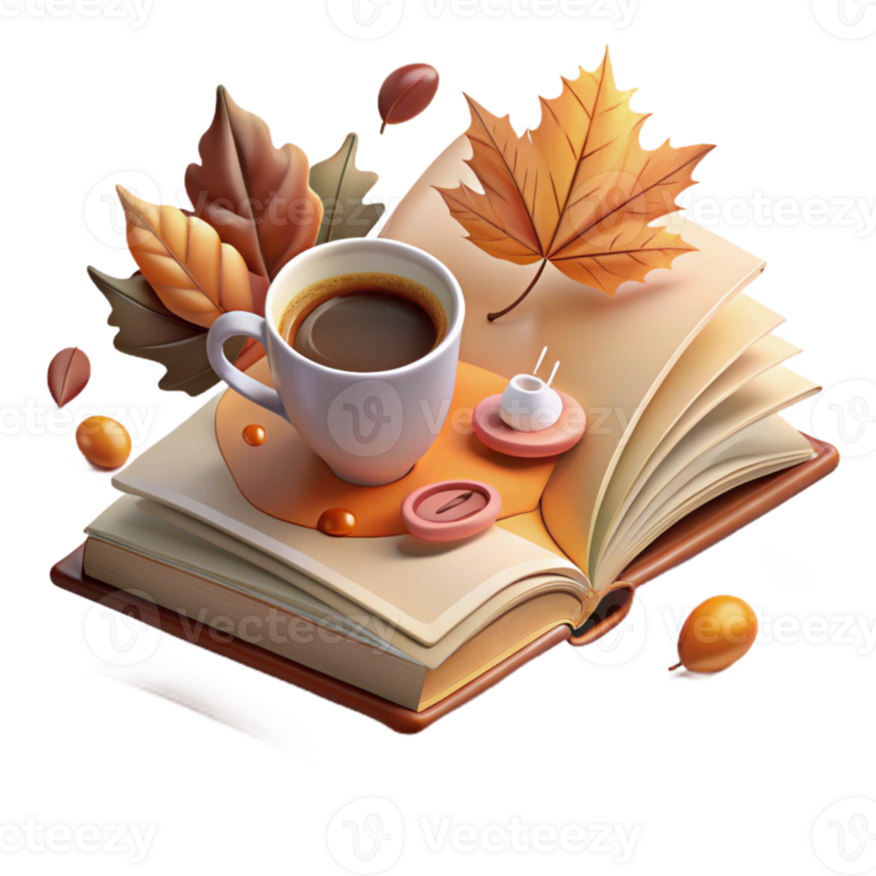 extraordinary minimalist Open Book with Autumn Leaves Isolated for Seasonal Designs high resolution png