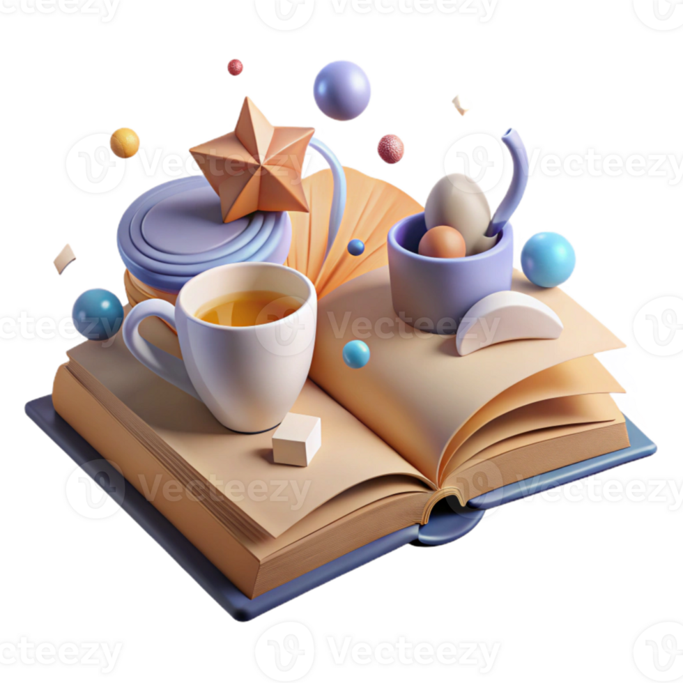 stunning vintage Open Book with Coffee Cup Cutout for Cozy Reading Scenes professional png