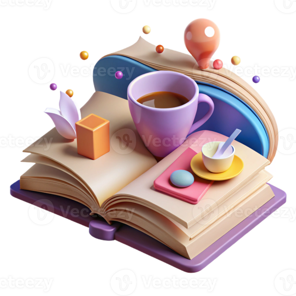 beautiful traditional Open Book with Coffee Cup Cutout for Cozy Reading Scenes png