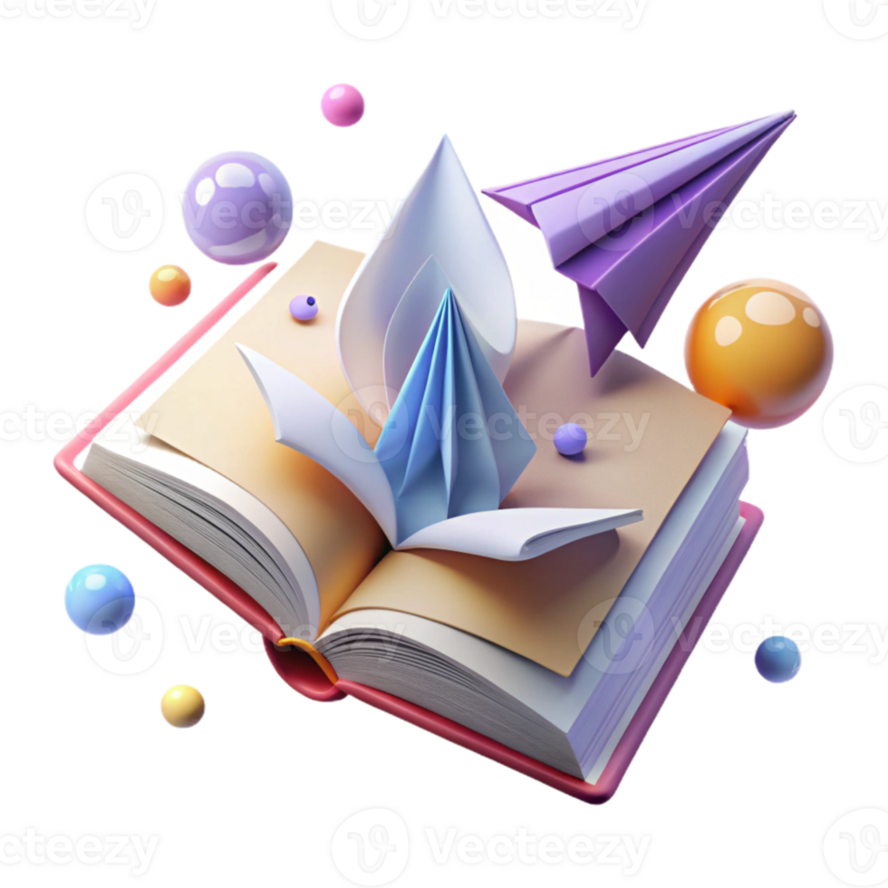 dramatic classic Open Book with Paper Airplane Isolated for Creative Ideas authentic png