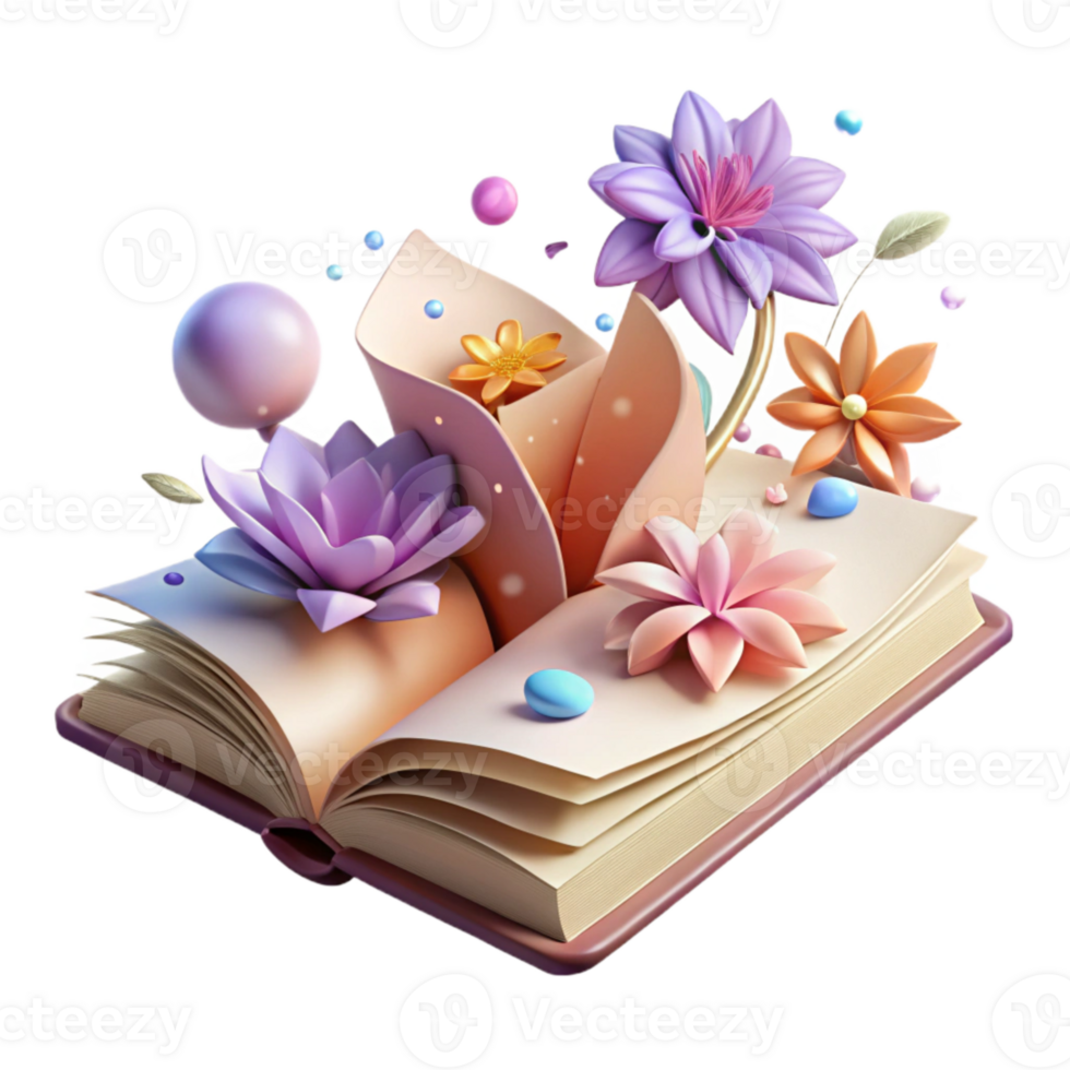 magnificent artistic Open Book with Spring Flowers Isolated for Seasonal Greetings detailed png