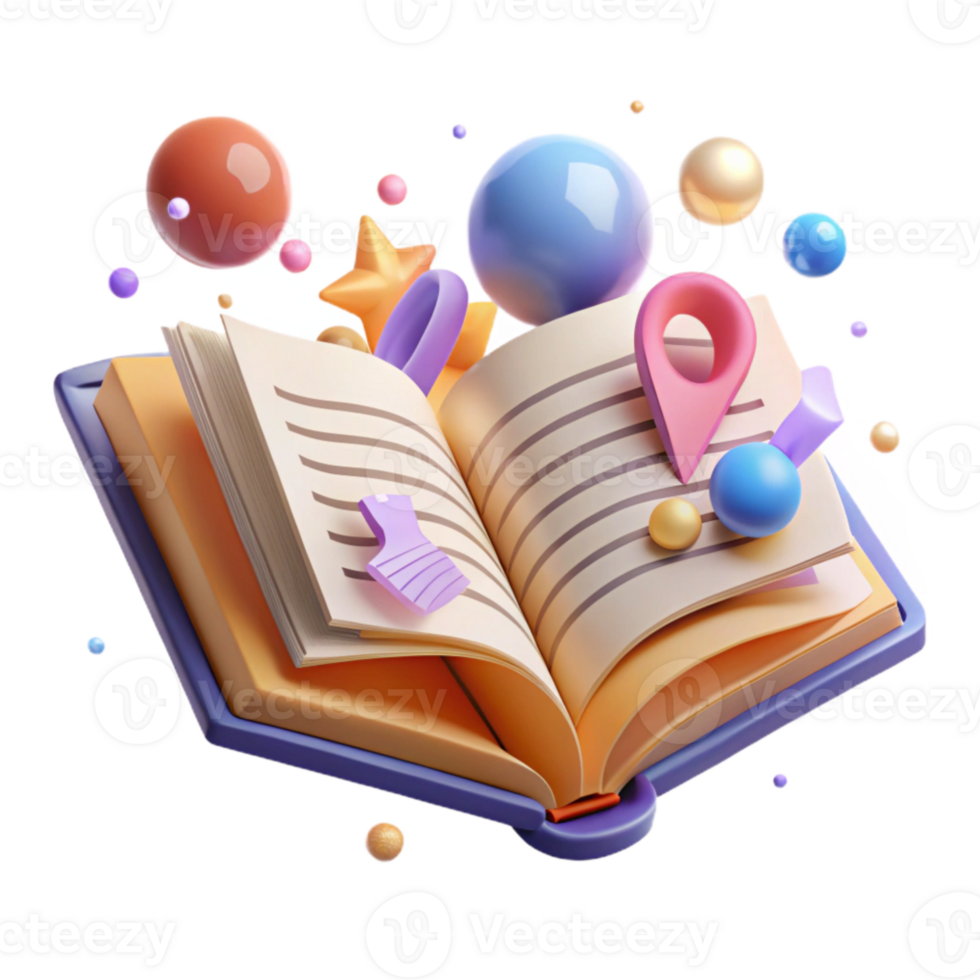 vibrant artistic Open Textbook with Highlighted Text Learning Resource Transparent Background for Studying premium png
