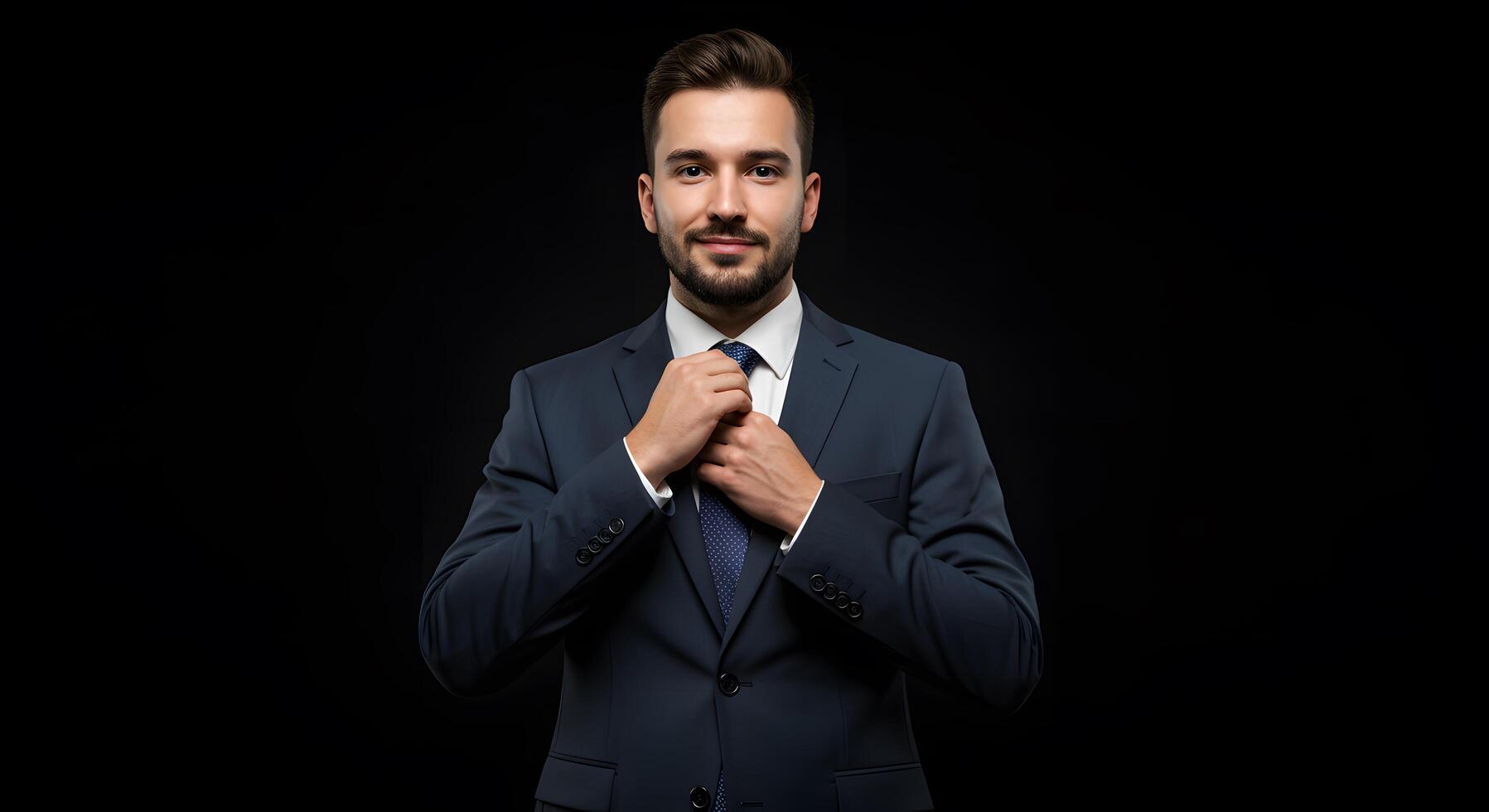 A sharp and determined businessman making eye contact, representing success, ambition, and corporate excellence photo