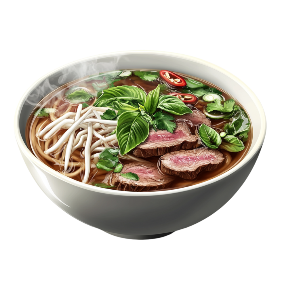 Vietnamese Pho Beef Noodle Soup in Bowl png
