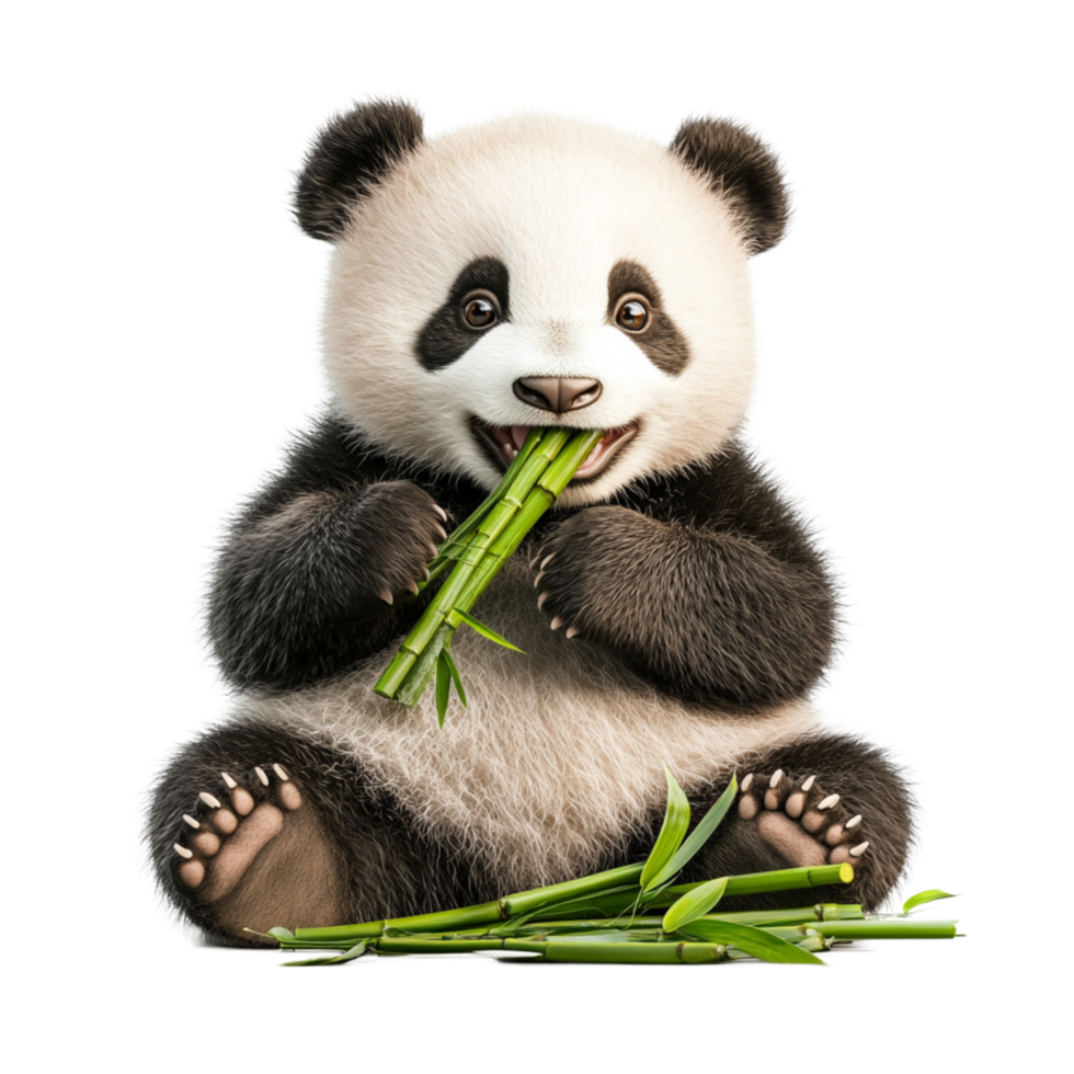 Playful Panda Sitting and Eating Bamboo png