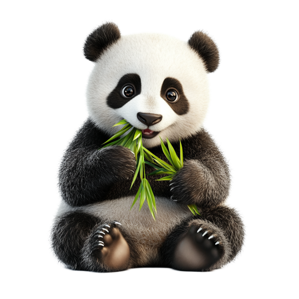 Adorable Panda Bear Chewing Bamboo png