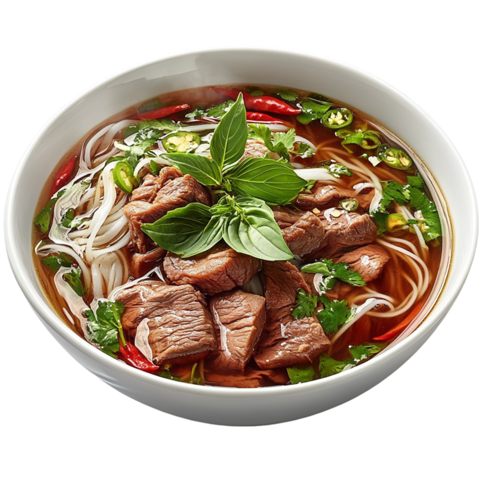 Delicious Asian Noodle Soup with Meat and Vegetables png