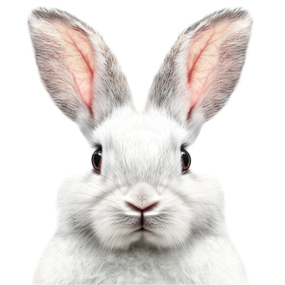 Adorable White Rabbit Close-Up with Fluffy Fur and Big Ears png