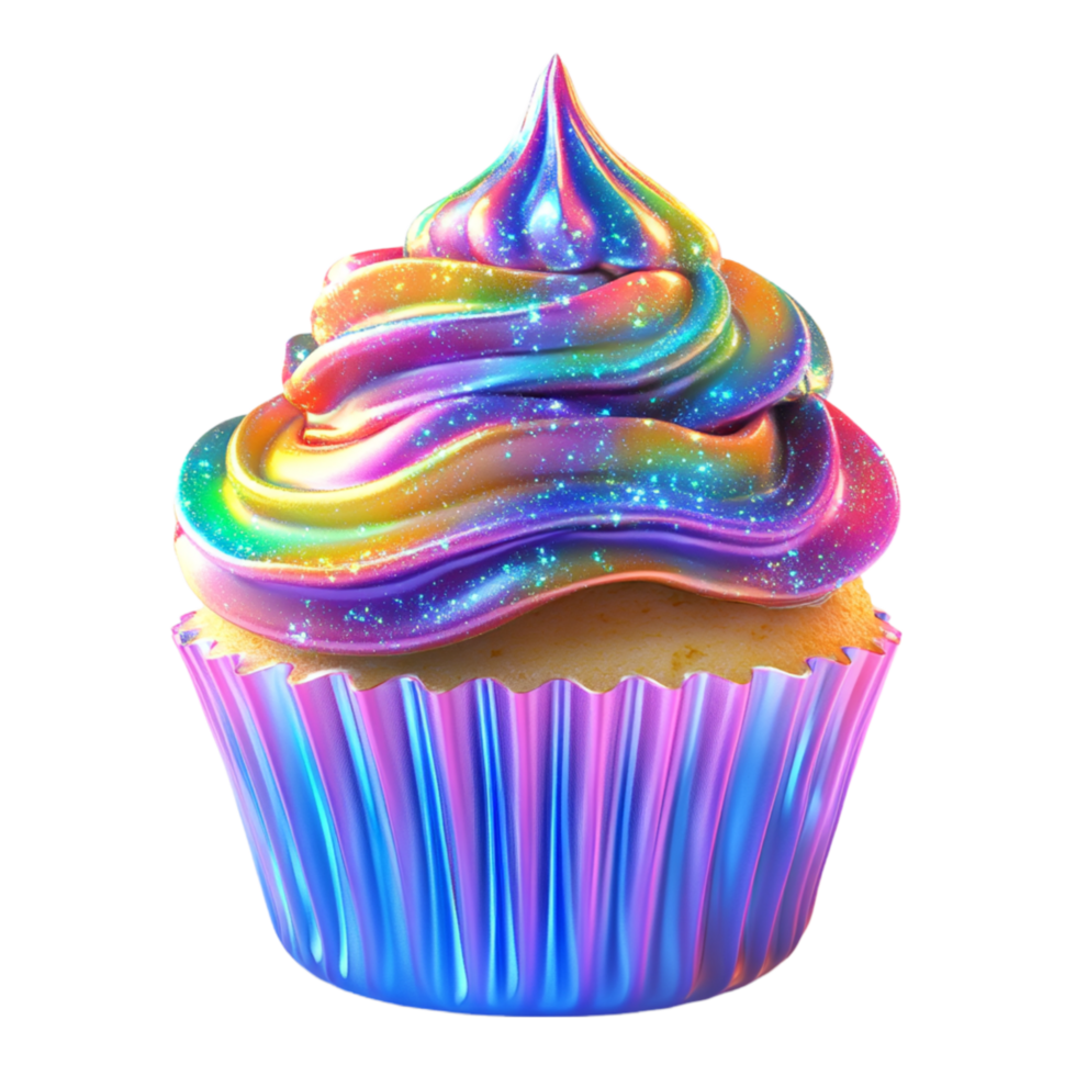 Colorful Swirl Cupcake with Rainbow Frosting png