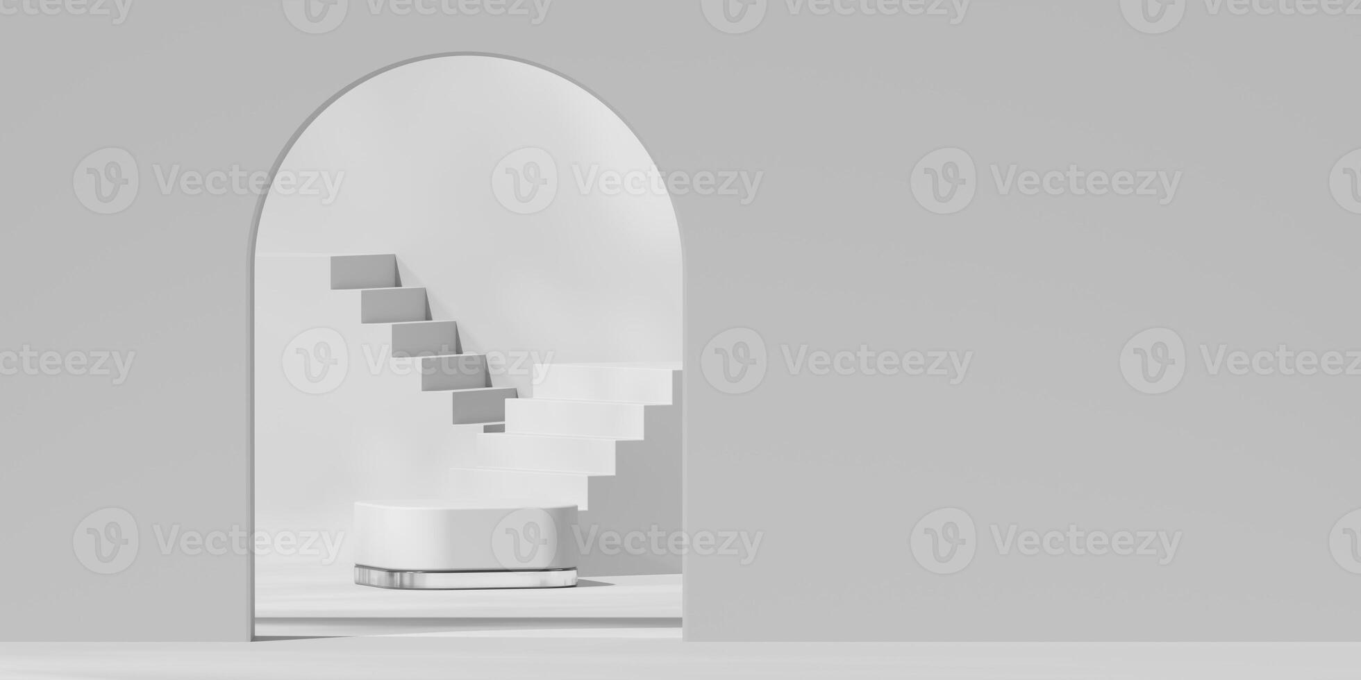 Minimal Step Modern White Podium Platform For Product Display Showcase 3D Rendering photo