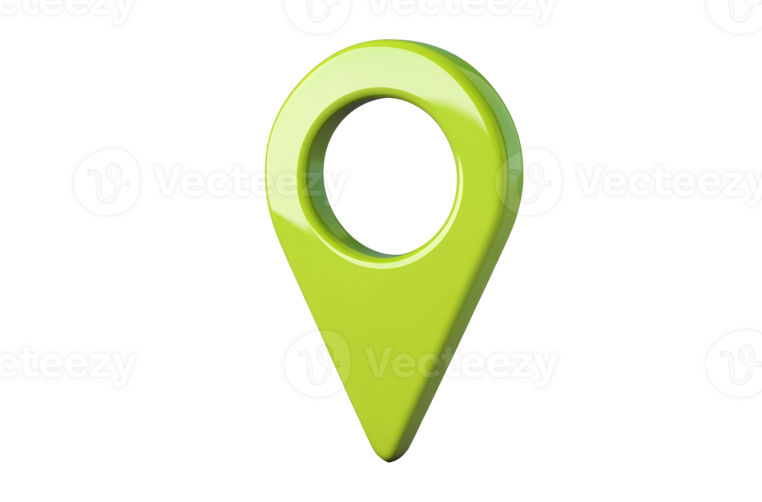 Bright green location pin representing navigation and wayfinding in modern technology, cut out on transparent background png