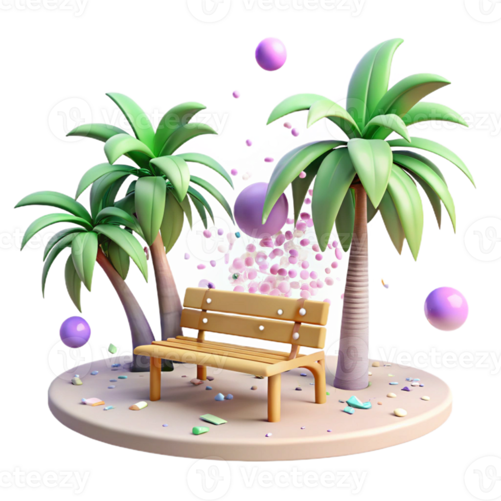 elegant traditional Park Bench Under Palm Trees Isolated for Tropical Scene exclusive png