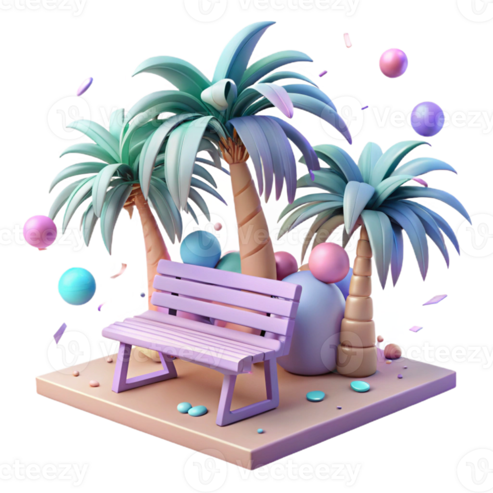 serene modern Park Bench Under Palm Trees Isolated for Tropical Scene professional png