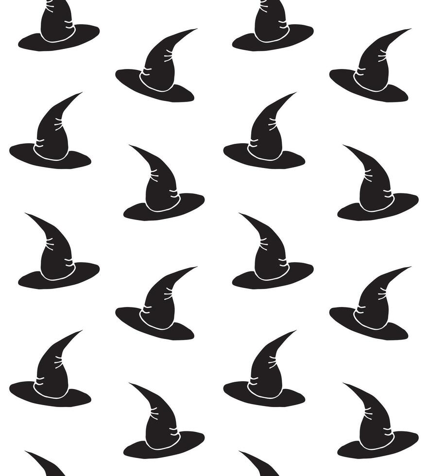 Seamless pattern of flat cartoon witch hat isolated on white background vector