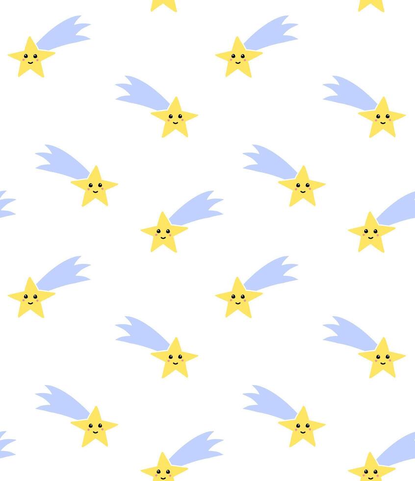 Seamless pattern of hand drawn doodle sketch flying star with face isolated vector