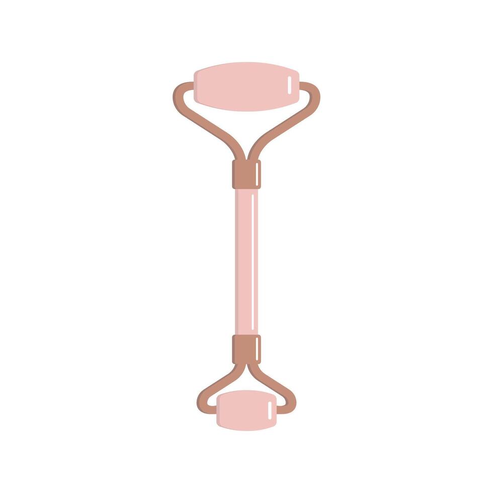 Flat rose quartz massage roller and gua sha isolated on white background vector