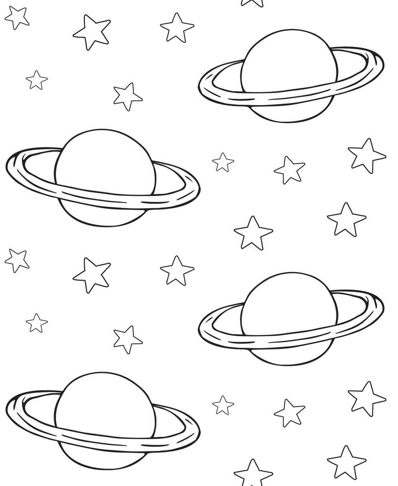 Seamless pattern of hand drawn doodle sketch saturn planet and stars vector