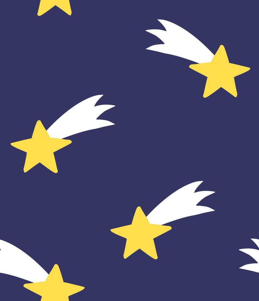 Seamless pattern of doodle sketch colored flying star isolated on blue background vector