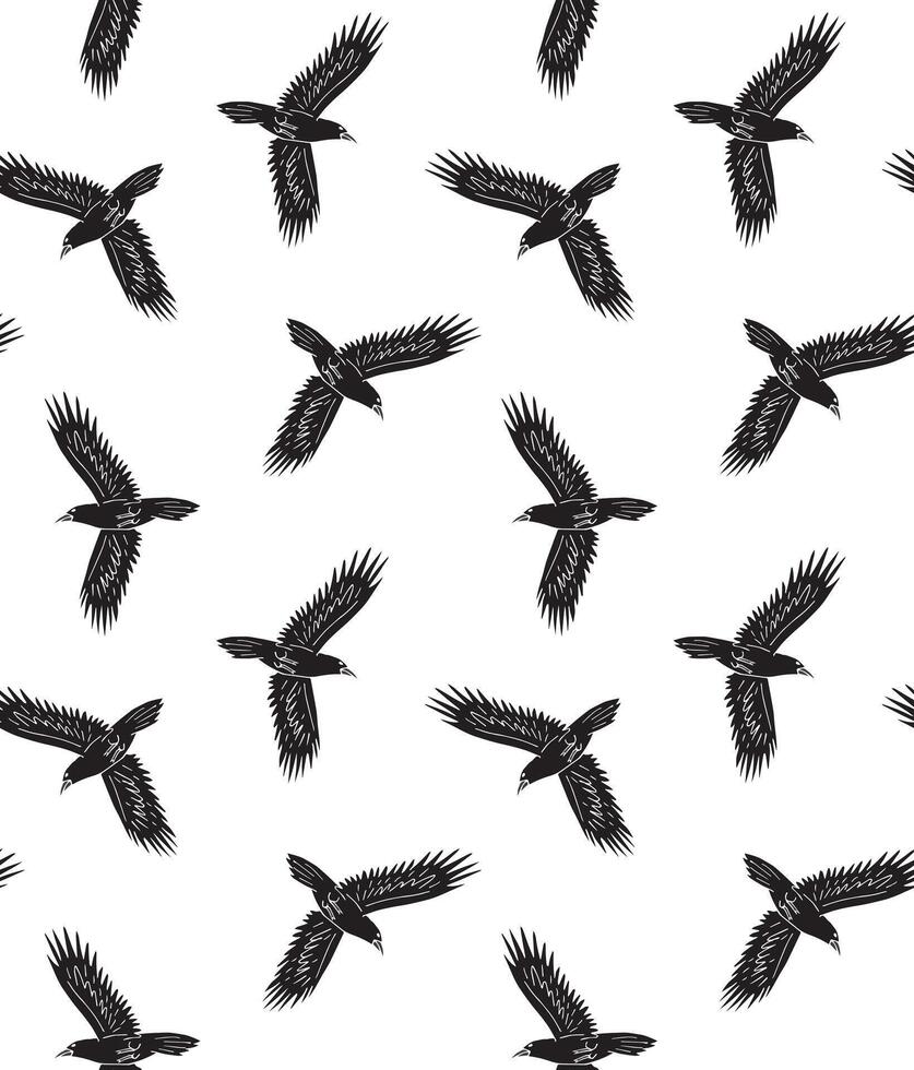 Seamless pattern of hand drawn doodle sketch flying ravens vector