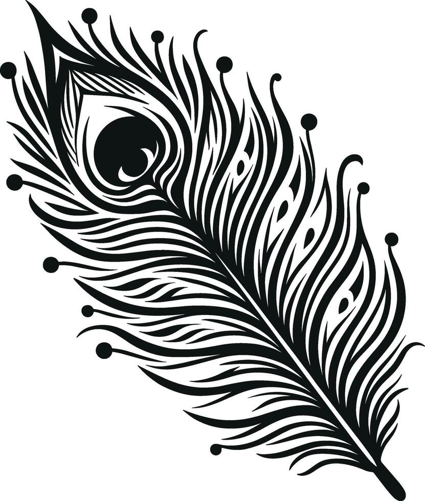 Ornate Peacock Feather Silhouette with Decorative Swirls vector