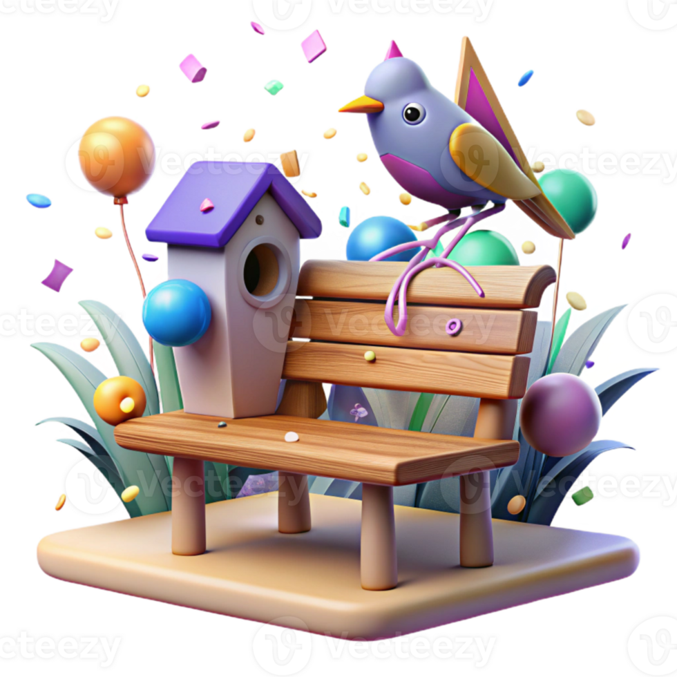 elegant abstract Park Bench with Birdhouse Cutout for Nature Illustration original png